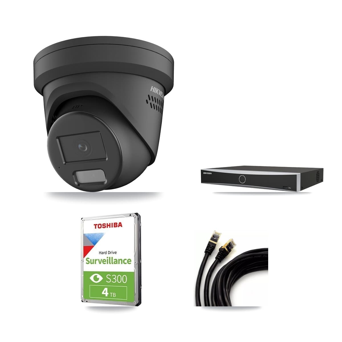Hikvision 4-Channel 4MP CCTV Kit — 4 Black Turret Cameras + 4TB Recording