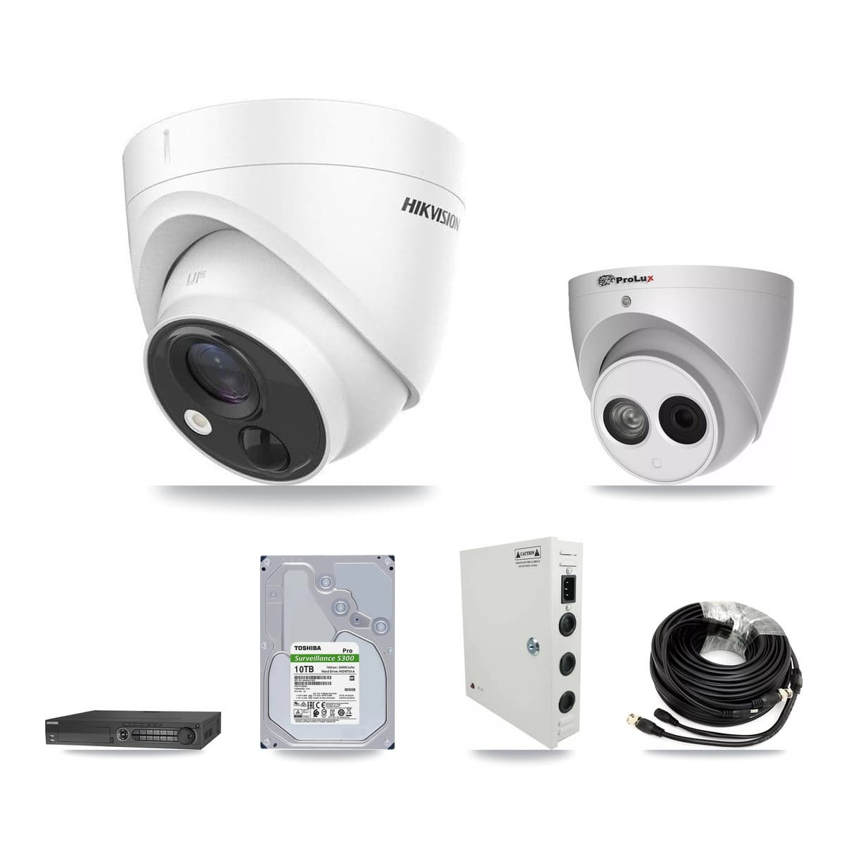 Hikvision & Prolux 32-Channel 4MP – 5MP CCTV Kit — 31 DS-2CE71H0T 5MP + 1 PXC-612C4W-A 4MP Turret Cameras + 4× 10TB Recording (DS-7332HQHI Recorder)