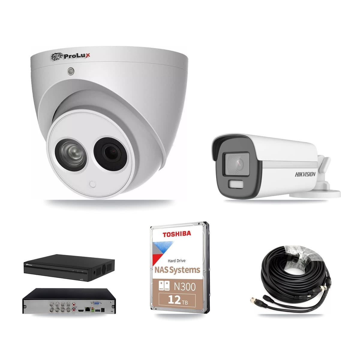 Hikvision & Prolux 8-Channel 4MP – 4K CCTV Kit — 2 4K Bullet + 5 4MP Turret Cameras + 12TB Recording (PXD-5108HS Recorder) - Image 1