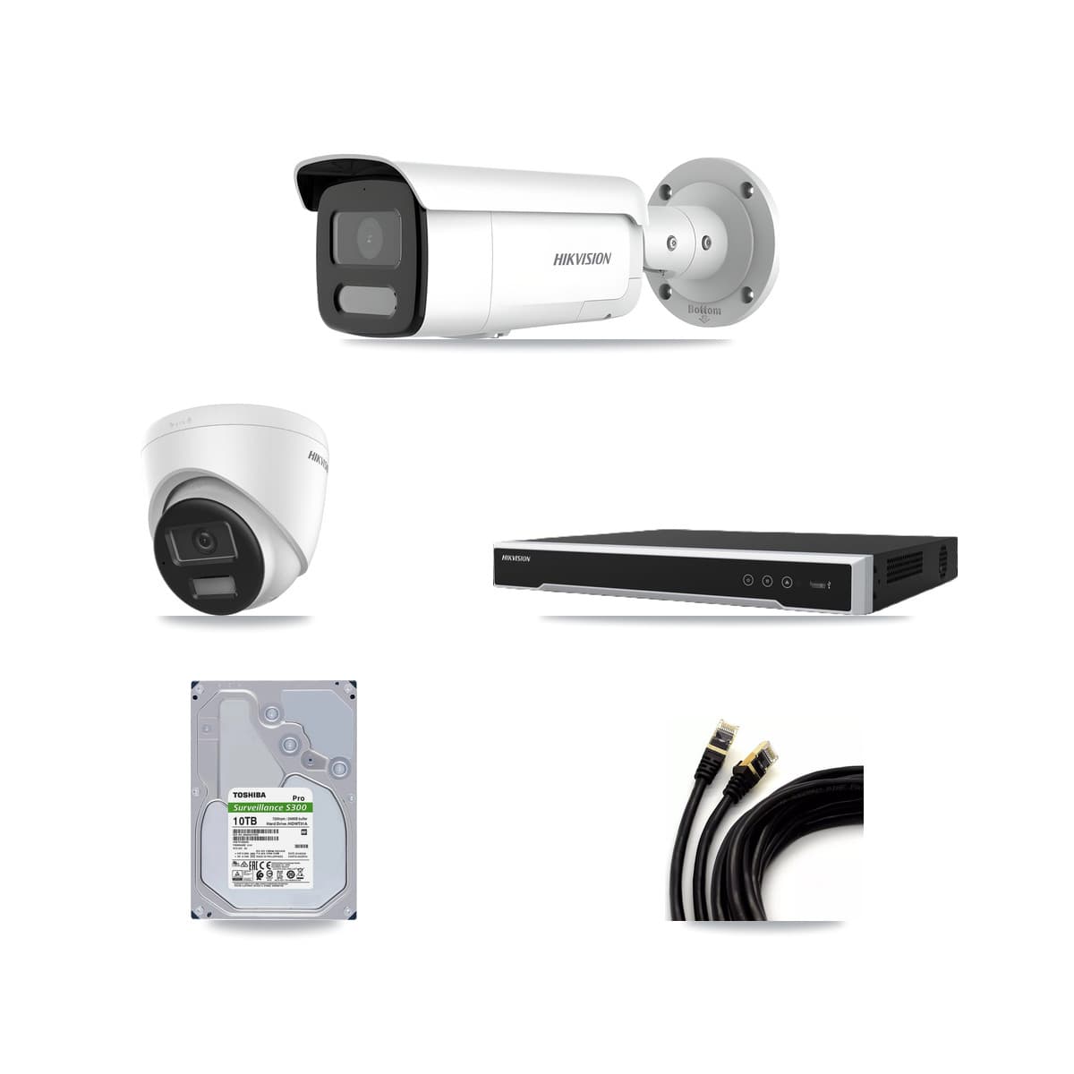 Hikvision 16-Channel 4MP – 4K CCTV Kit — 1 DS-2CD1383G2-LIUF/SL 4K Turret + 13 DS-2CD2T47G2H-LISU/SL 4MP Bullet Cameras + 2× 10TB Recording (DS-7616NI-M2/16P Recorder)