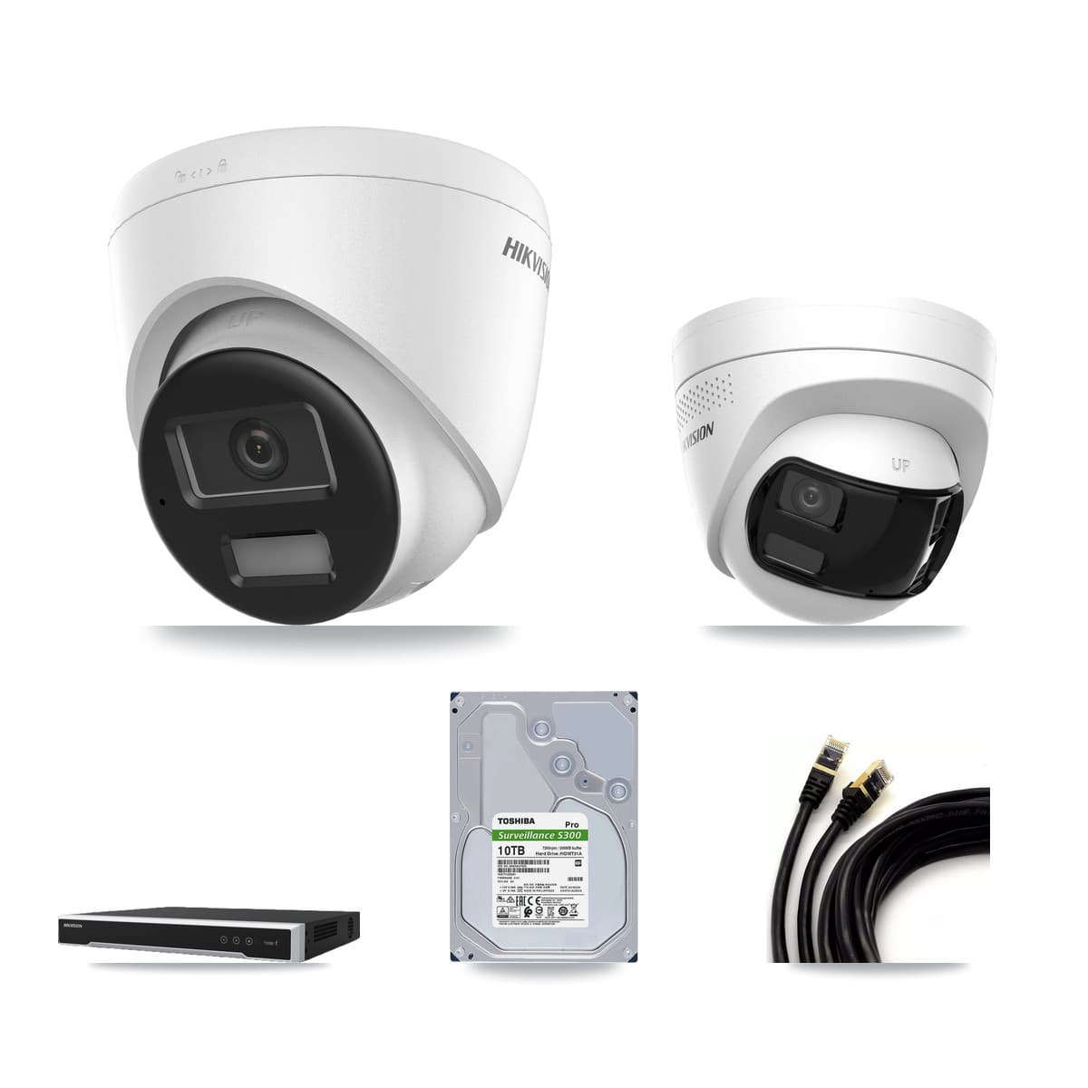Hikvision 8-Channel 4K CCTV Kit — 5 DS-2CD1383G2 + 2 DS-2CD1383G2P Turret Cameras + 2× 10TB Recording - Image 1