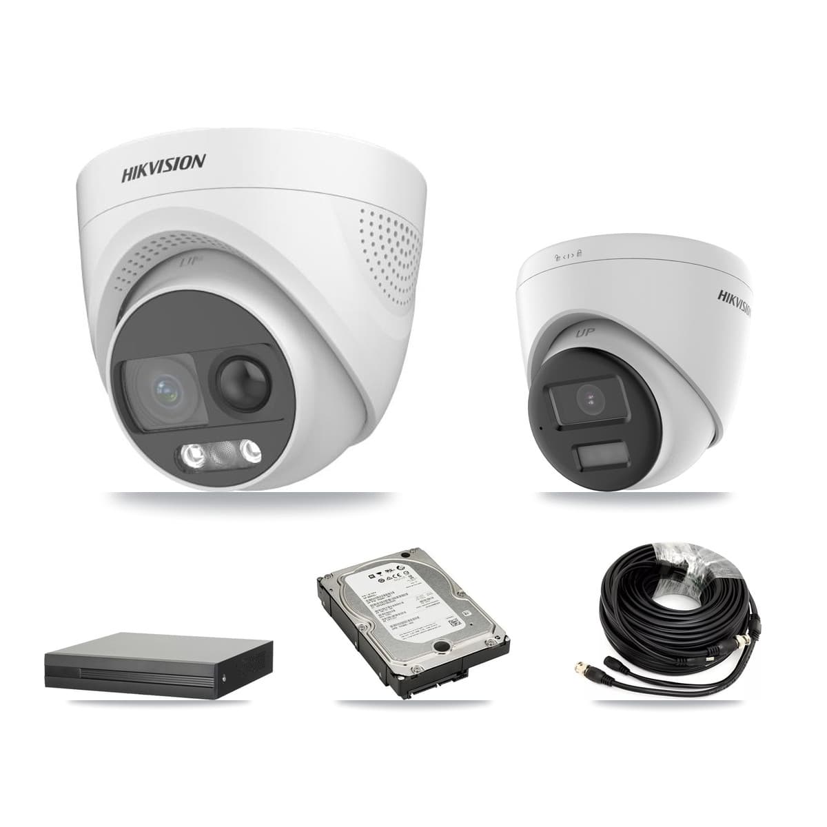 Hikvision 4-Channel 5MP CCTV Kit — 3 DS-2CE72KF3T-PIRXO + 1 DS-2CE78K0T-LPTS Turret Cameras + 5TB Recording (XVR-3104HS-5MP-LITE Recorder)