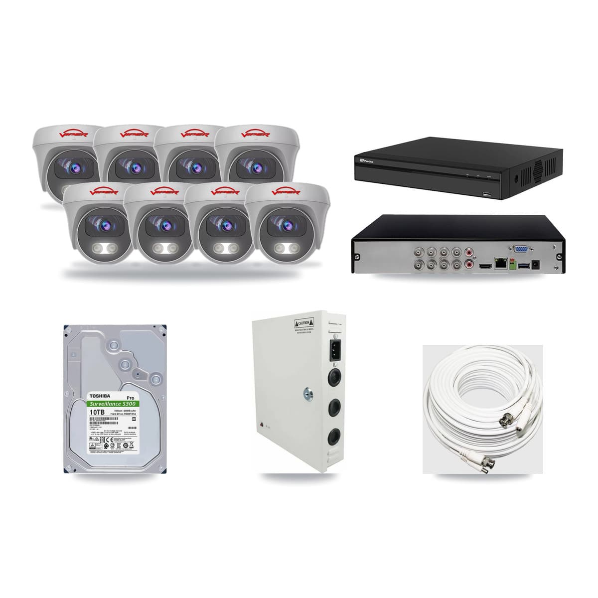 Viper & Prolux 8-Channel 5MP CCTV Kit — 8 White Cameras + 10TB Recording (PXD-5108HS Recorder) - Image 1
