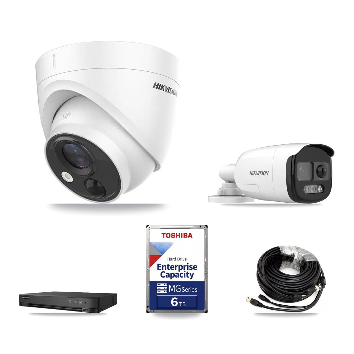 Hikvision 8-Channel 5MP CCTV Kit — 1 DS-2CE12KF3T Bullet + 4 DS-2CE71H0T Turret Cameras + 6TB Recording