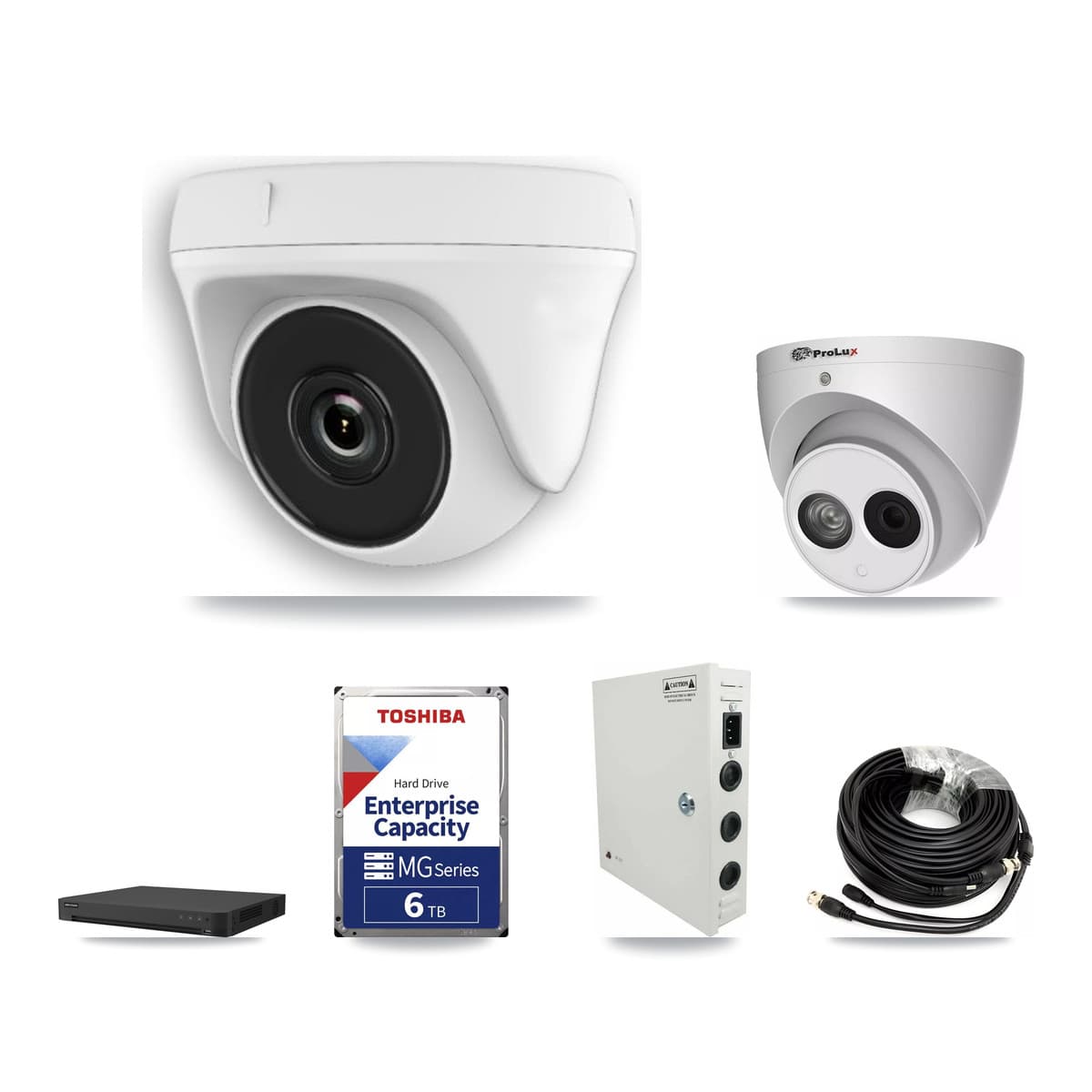 Prolux & Hikvision 16-Channel 2MP – 4MP CCTV Kit — 8 White 2MP Dome + 1 4MP Turret Cameras + 6TB Recording (IDS-7216HUHI Recorder) - Image 1