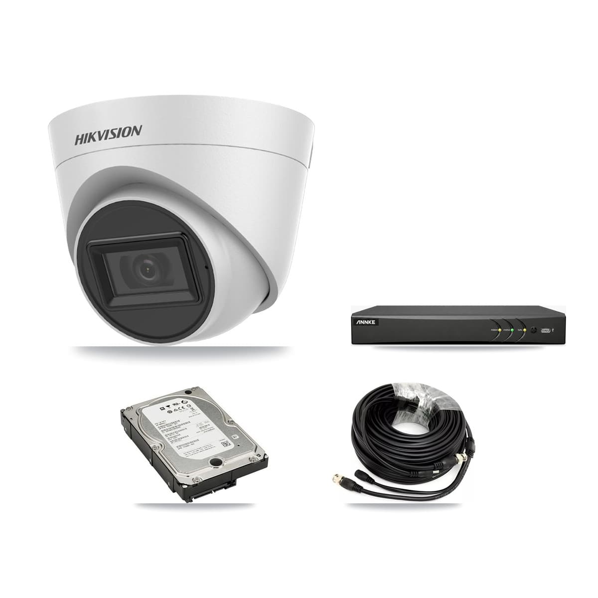Hikvision & ANNKE 4-Channel 5MP CCTV Kit — 3 White Turret Cameras + 5TB Recording