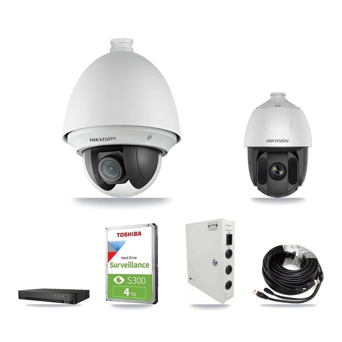 Hikvision 8-Channel 2MP CCTV Kit — 5 DS-2AE4225T + 1 DS-2AE5225TI PTZ Cameras + 4TB Recording (IDS-7208HQHI Recorder)