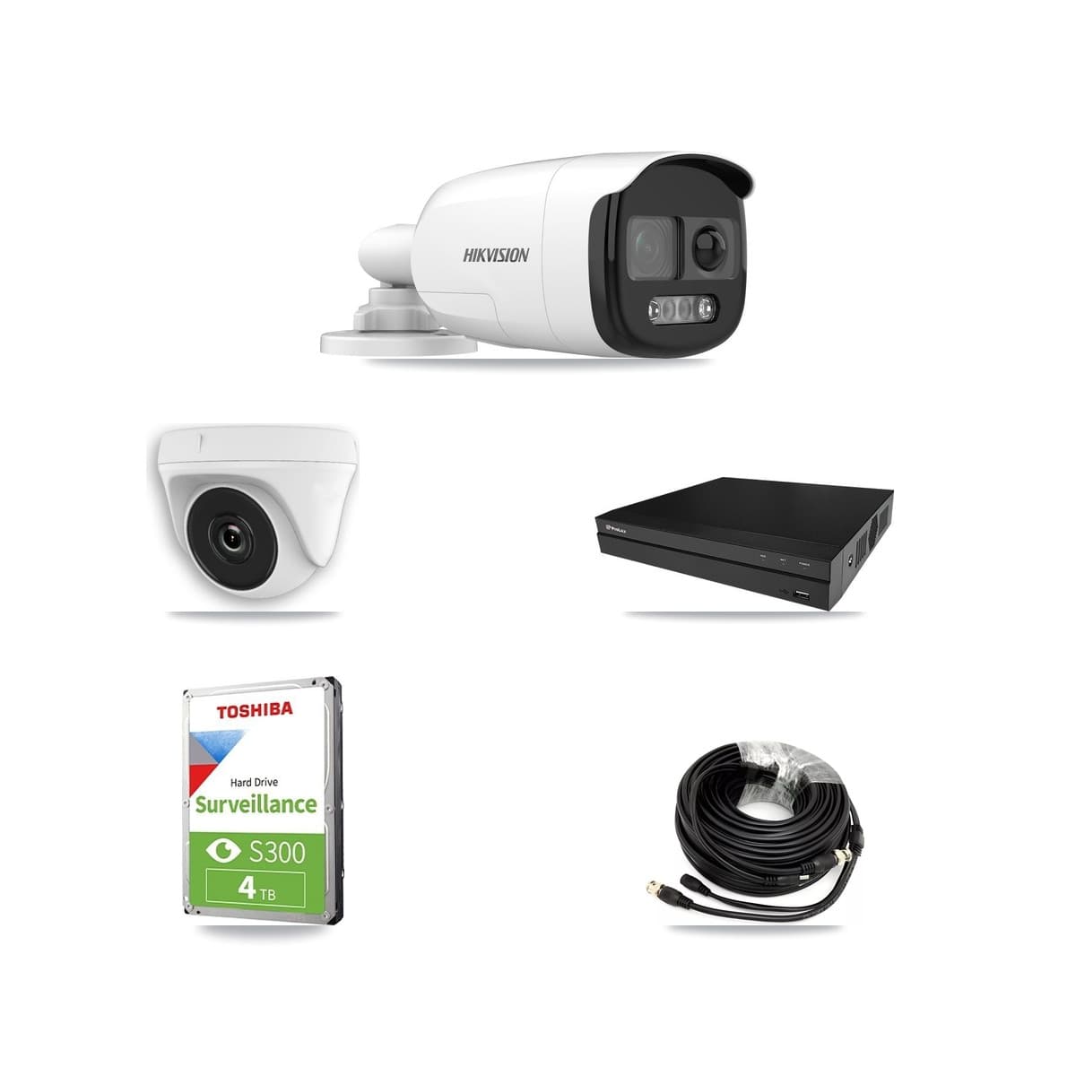 Hikvision & Prolux 8-Channel 2MP – 5MP CCTV Kit — 2 DS-2CE12KF3T 5MP Bullet + 2 White HDT-2MP-N20W 2MP Dome Cameras + 4TB Recording (PXD-5208AN Recorder) - Image 1