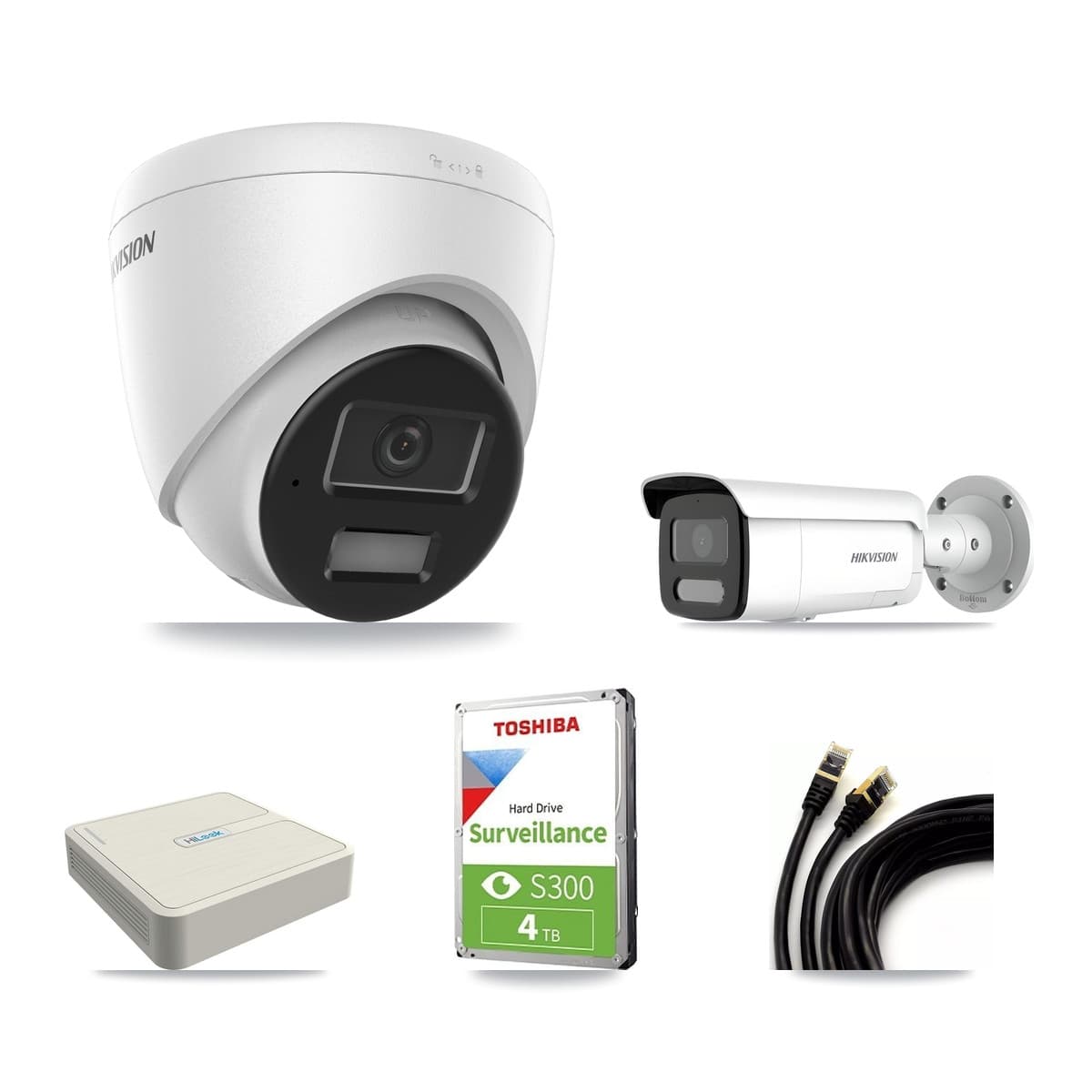 Hikvision & HiLook 8-Channel 4MP CCTV Kit — 1 DS-2CD1343G2 Turret + 1 DS-2CD2T47G2H Bullet Cameras + 4TB Recording