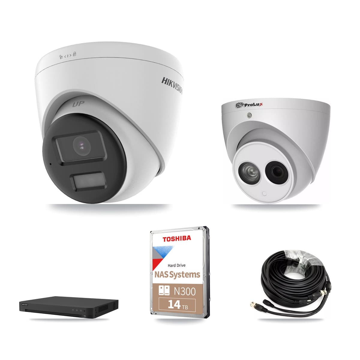 Hikvision & Prolux 16-Channel 4MP – 4K CCTV Kit — 5 DS-2CE78U0T 4K + 1 PXC-612C4W-A 4MP Turret Cameras + 14TB Recording
