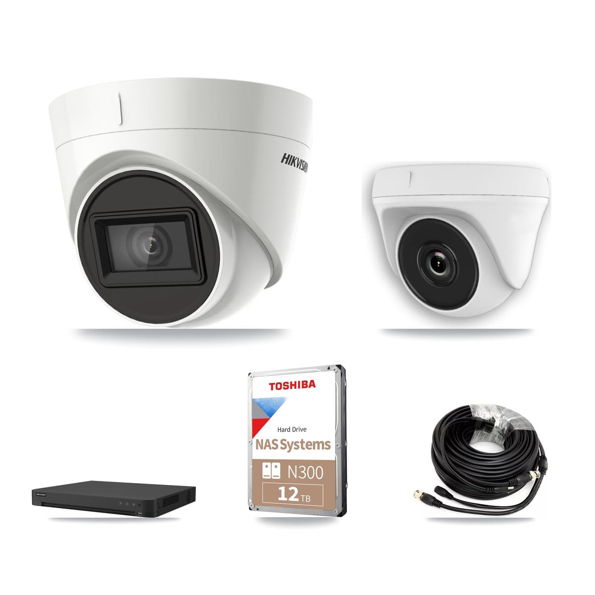 Hikvision 16-Channel 2MP – 4K CCTV Kit — 4 DS-2CE78U1T 4K Turret + 1 White HDT-2MP-N20W 2MP Dome Cameras + 12TB Recording - Image 1