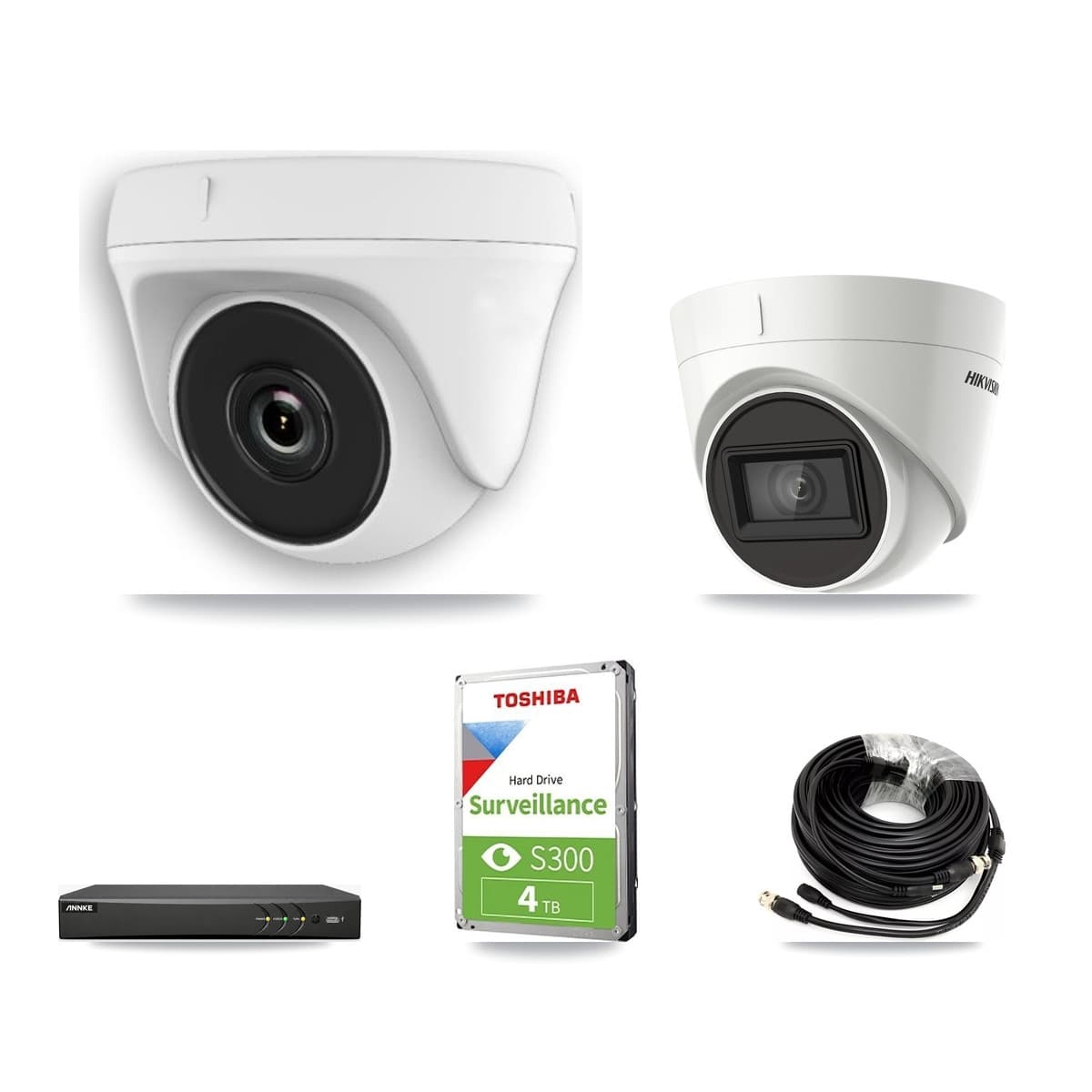 Hikvision & ANNKE 4-Channel 2MP – 4K CCTV Kit — 1 DS-2CE78U1T 4K Turret + 2 White HDT-2MP-N20W 2MP Dome Cameras + 4TB Recording - Image 1