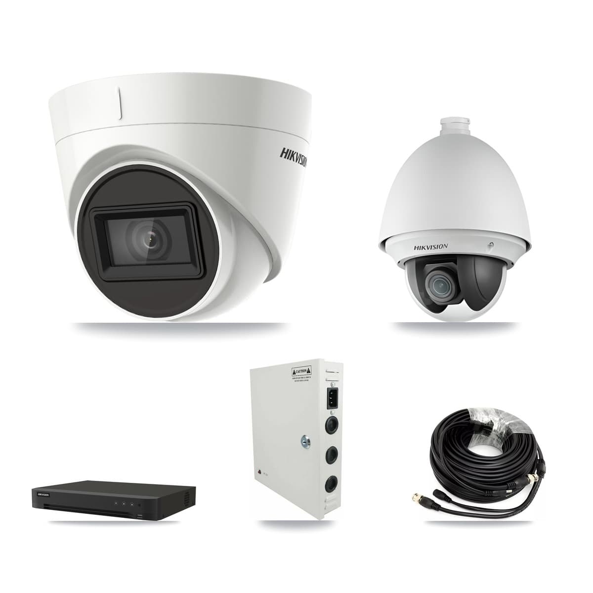 Hikvision 8-Channel 2MP – 4K CCTV Kit — 1 DS-2AE4225T-A 2MP PTZ + 3 DS-2CE78U1T-IT3F 4K Turret Cameras + 8TB Recording (IDS-7208HUHI-M1/XT Recorder) - Image 1