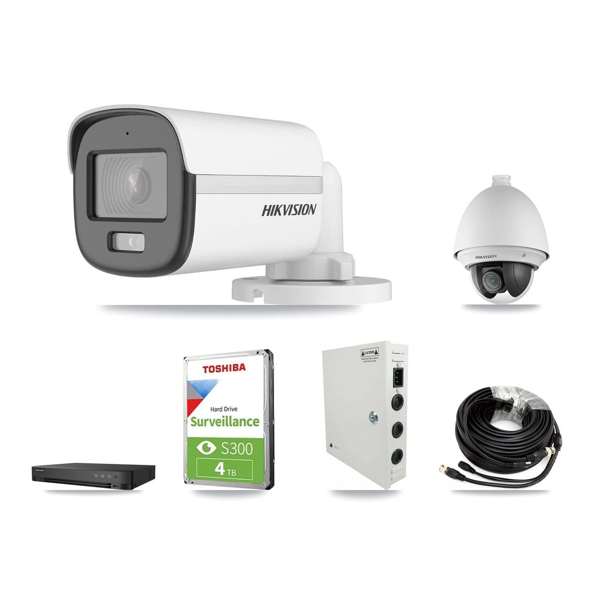 Hikvision 4-Channel 2MP – 5MP CCTV Kit — 1 DS-2AE4225T 2MP PTZ + 2 DS-2CE12KF0T 5MP Bullet Cameras + 4TB Recording - Image 1