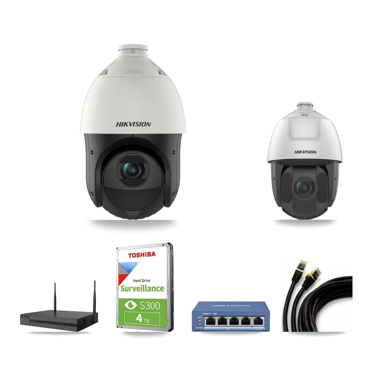 Hikvision & HiLook 4-Channel 2MP – 4MP CCTV Kit — 1 DS-2DE4425IW 4MP + 1 DS-2DE5232IW 2MP PTZ Cameras + 4TB Recording - Image 1