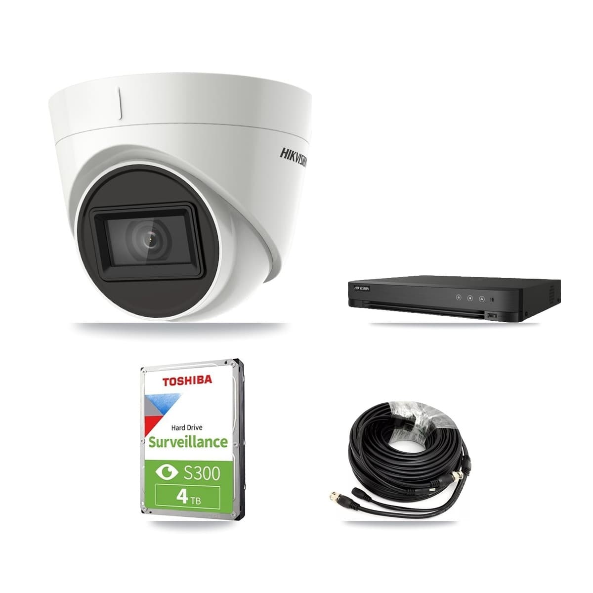 Hikvision 8-Channel 4K CCTV Kit — 1 DS-2CE78U1T-IT3F Turret Camera + 4TB Recording (IDS-7208HUHI-M1/E Recorder)