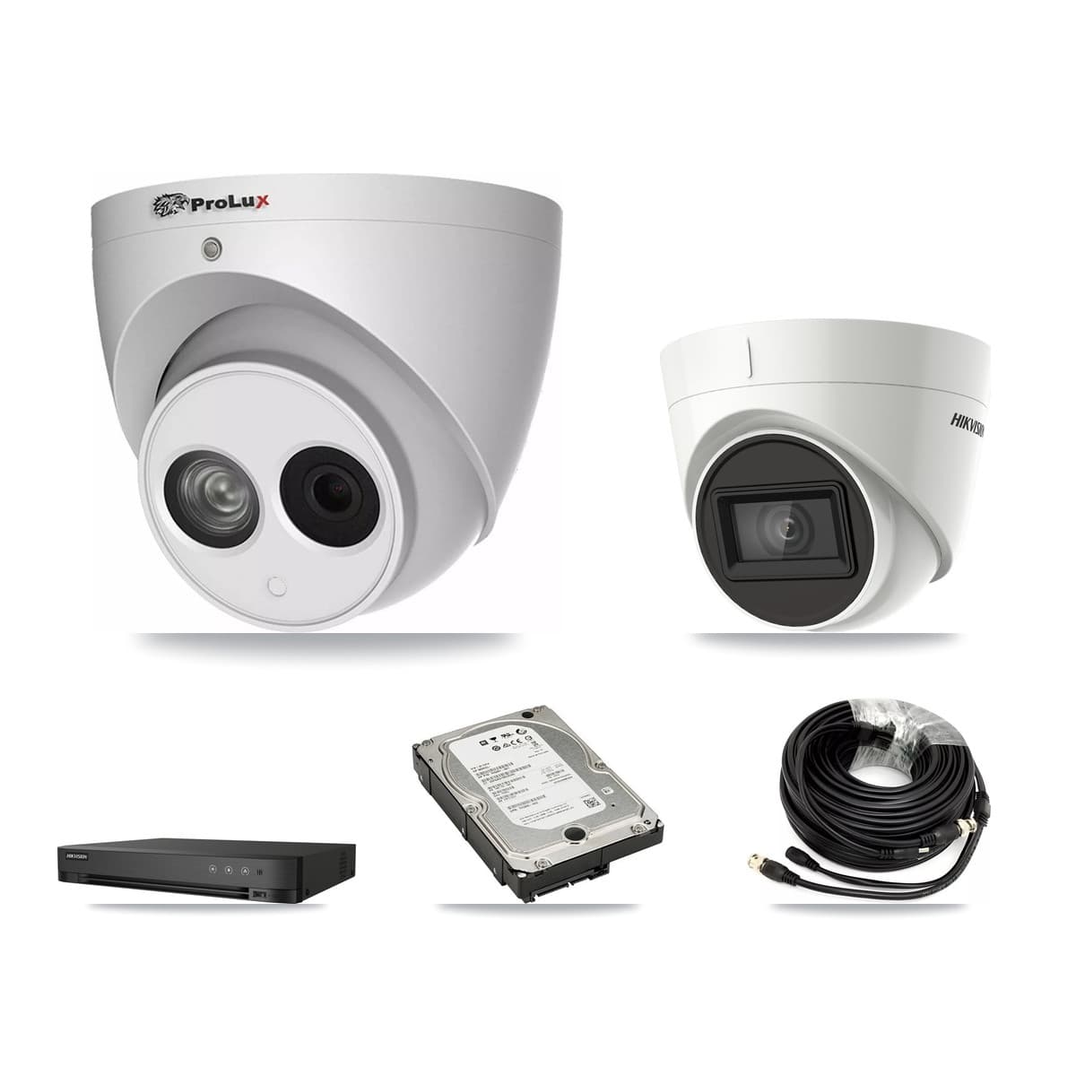 Hikvision & Prolux 4-Channel 4MP – 4K CCTV Kit — 1 DS-2CE78U1T 4K + 2 PXC-612C4W-A 4MP Turret Cameras + 5TB Recording