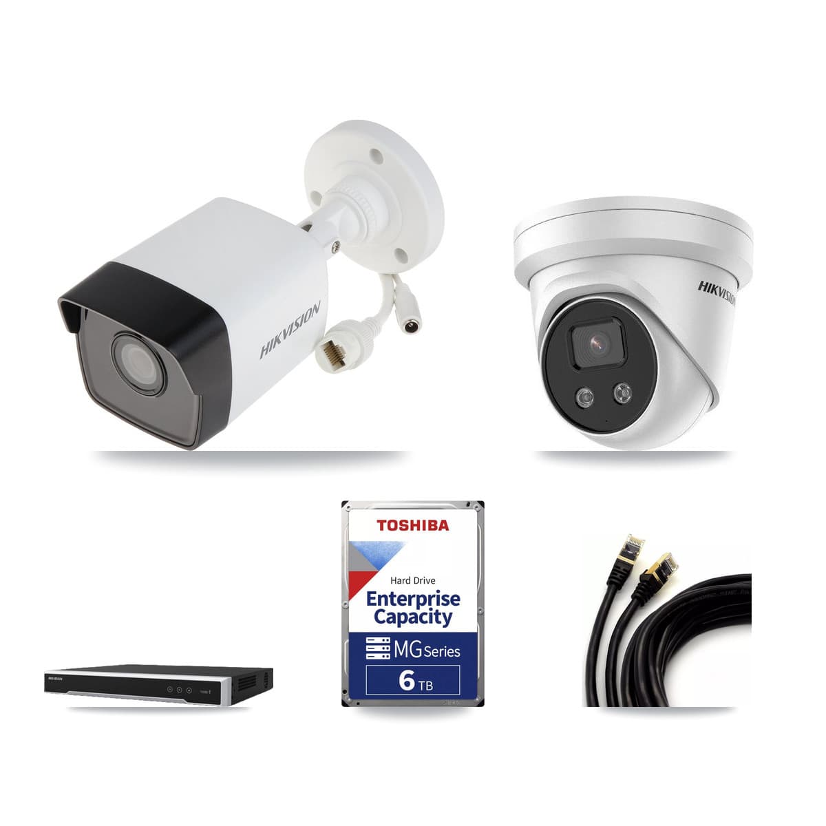 Hikvision 8-Channel 5MP CCTV Kit — 4 DS-2CD1053G0 Bullet + 1 DS-2CD3356G2 Turret Cameras + 6TB Recording