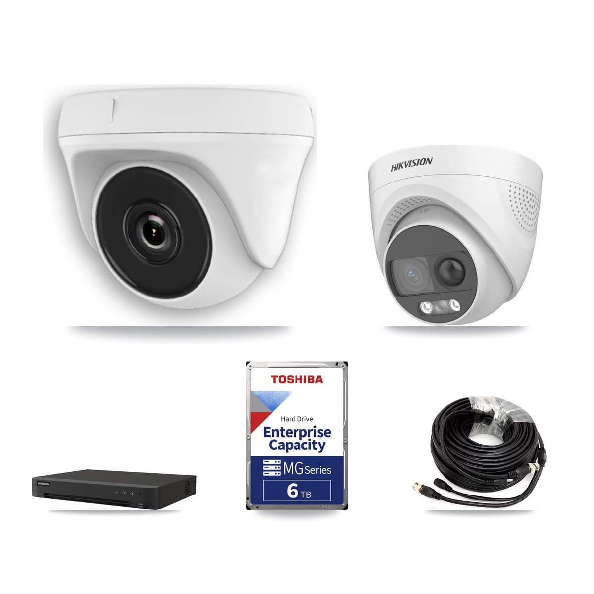 Hikvision 16-Channel 2MP – 5MP CCTV Kit — 2 DS-2CE72KF3T 5MP Turret + 5 White HDT-2MP-N20W 2MP Dome Cameras + 6TB Recording (IDS-7216HQHI Recorder) - Image 1