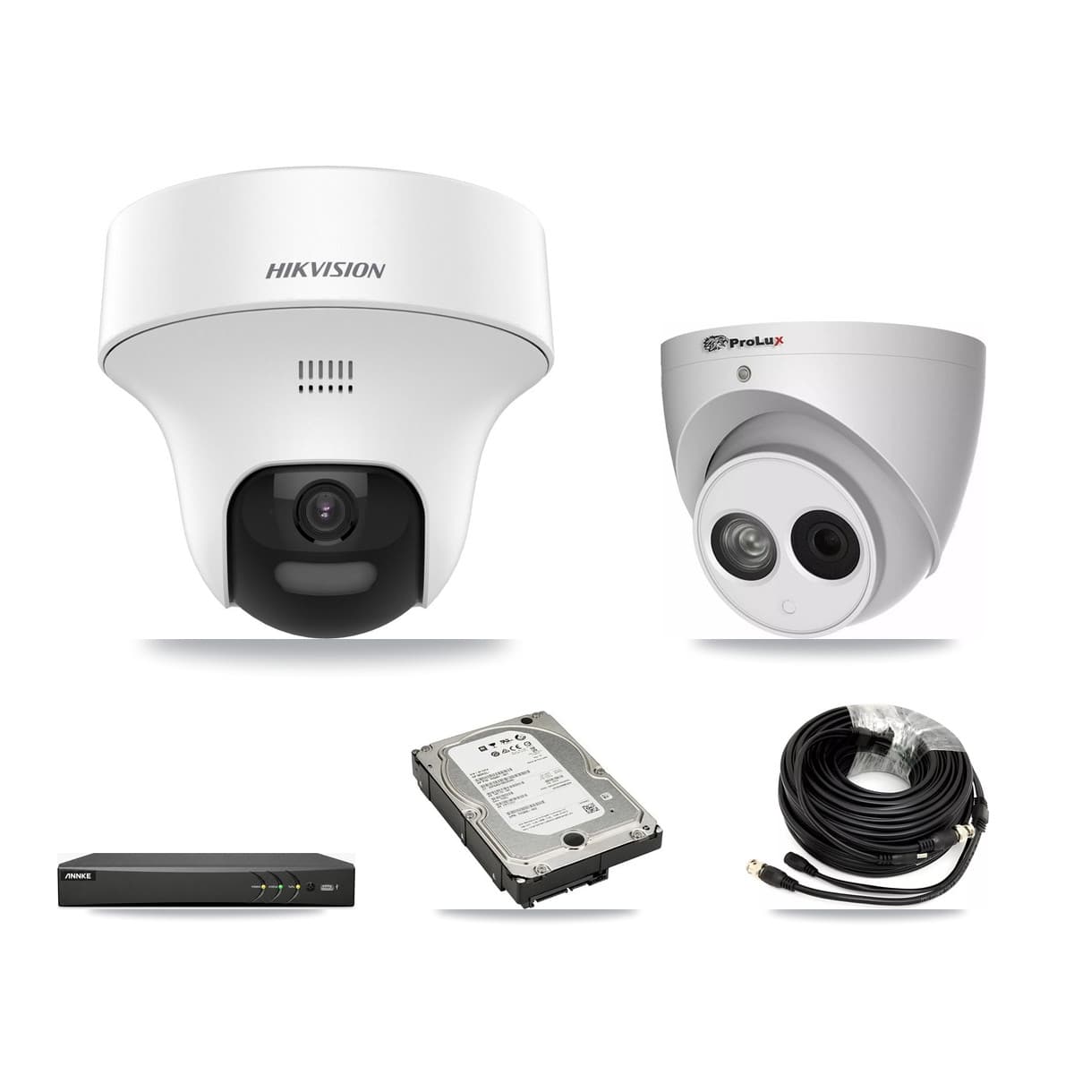 4-Channel 4MP – 5MP CCTV Kit — 3 DS-2CE70K0T 5MP + 1 PXC-612C4W-A 4MP Turret Cameras + 5TB Recording (AN-DV4-8MP Recorder)