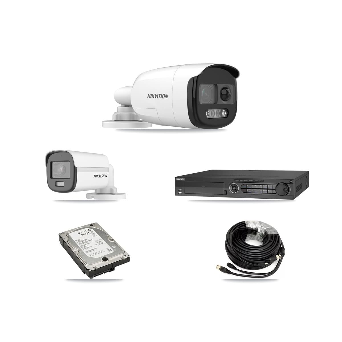Hikvision 32-Channel 5MP CCTV Kit — 1 DS-2CE12KF0T + 3 DS-2CE12KF3T Bullet Cameras + 5TB Recording (DS-7332HQHI Recorder) - Image 1