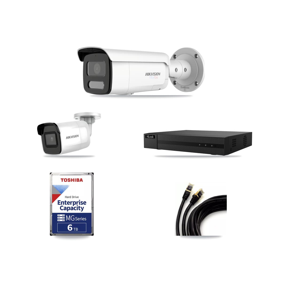 Hikvision & HiLook 8-Channel 4K CCTV Kit — 1 DS-2CD2085G1 + 2 DS-2CD2T87G2H Bullet Cameras + 6TB Recording