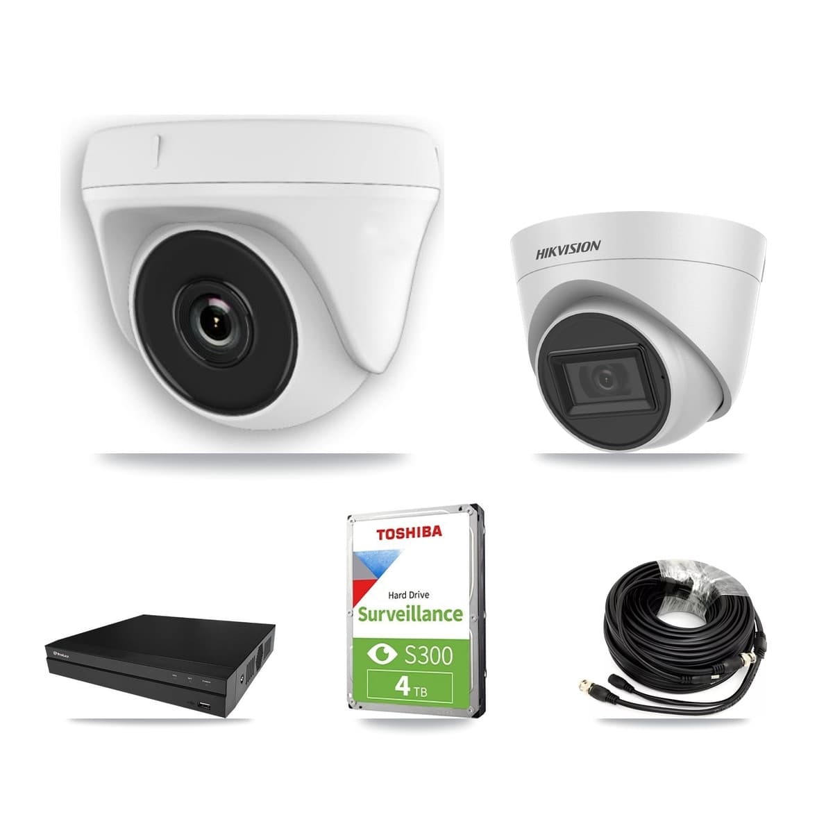 Hikvision & Prolux 8-Channel 2MP – 5MP CCTV Kit — 1 White 5MP Turret + 3 White 2MP Dome Cameras + 4TB Recording (PXD-5208AN Recorder) - Image 1
