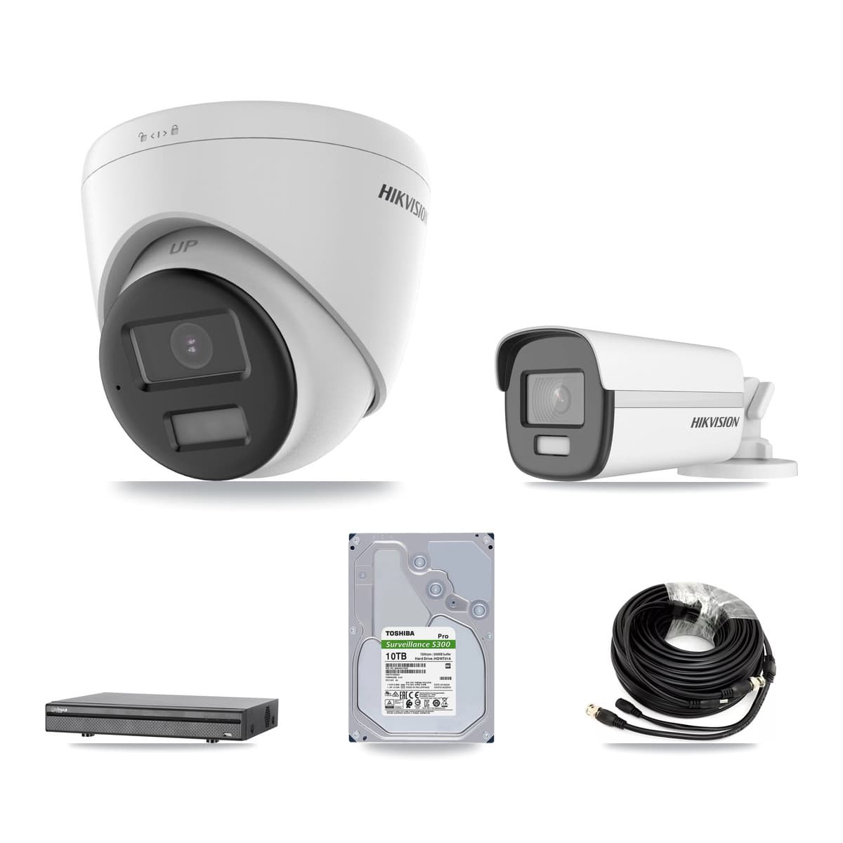 Hikvision & Dahua 8-Channel 4K CCTV Kit — 1 DS-2CE12UF3T Bullet + 5 DS-2CE78U0T Turret Cameras + 10TB Recording (DH-XVR5108H Recorder) - Image 1