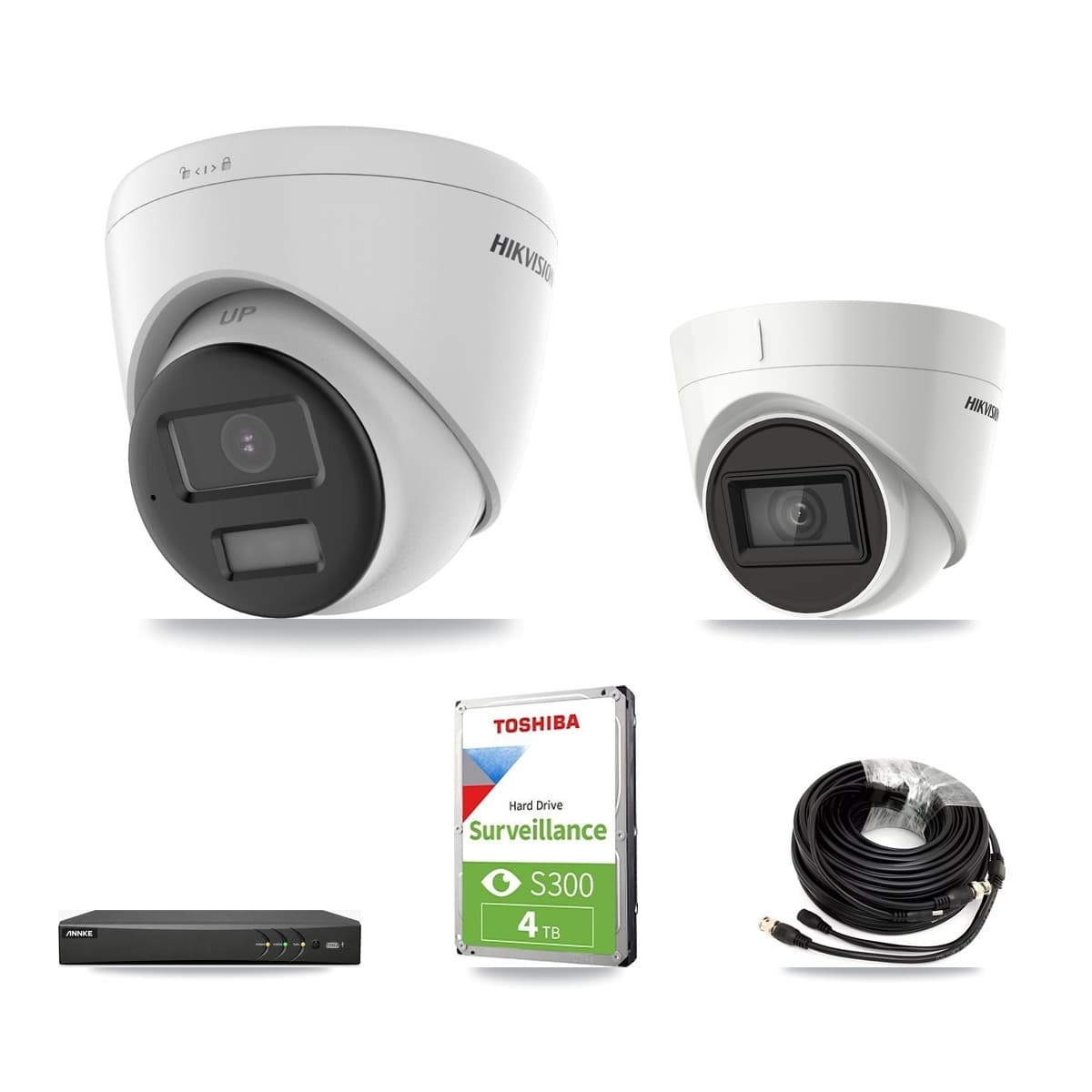 Hikvision & ANNKE 4-Channel 4K CCTV Kit — 2 DS-2CE78U0T + 2 DS-2CE78U1T Turret Cameras + 4TB Recording - Image 1