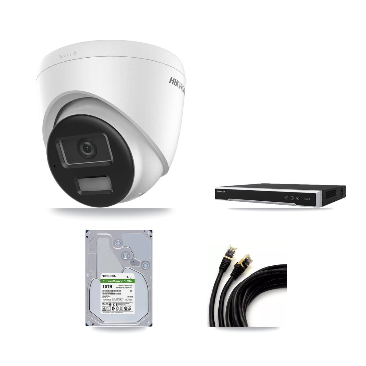 Hikvision 8-Channel 4K CCTV Kit — 8 DS-2CD1383G2-LIUF/SL Turret Cameras + 2× 10TB Recording (DS-7608NI-M2/8P Recorder)