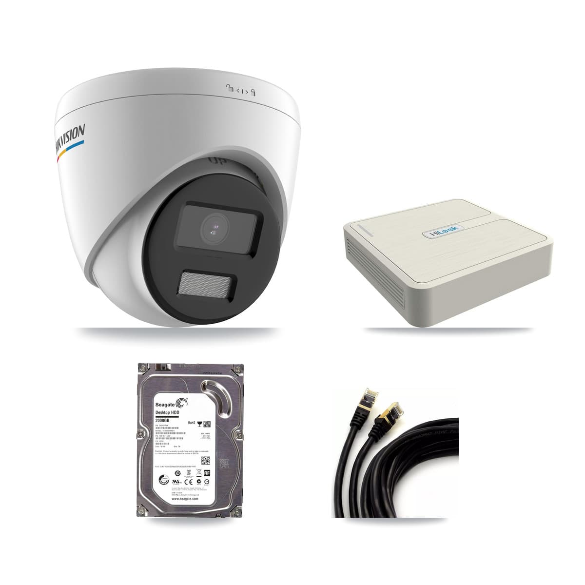 Hikvision & HiLook 8-Channel 2MP CCTV Kit — 2 Turret Cameras + 2TB Recording (NVR-108H-D Recorder)