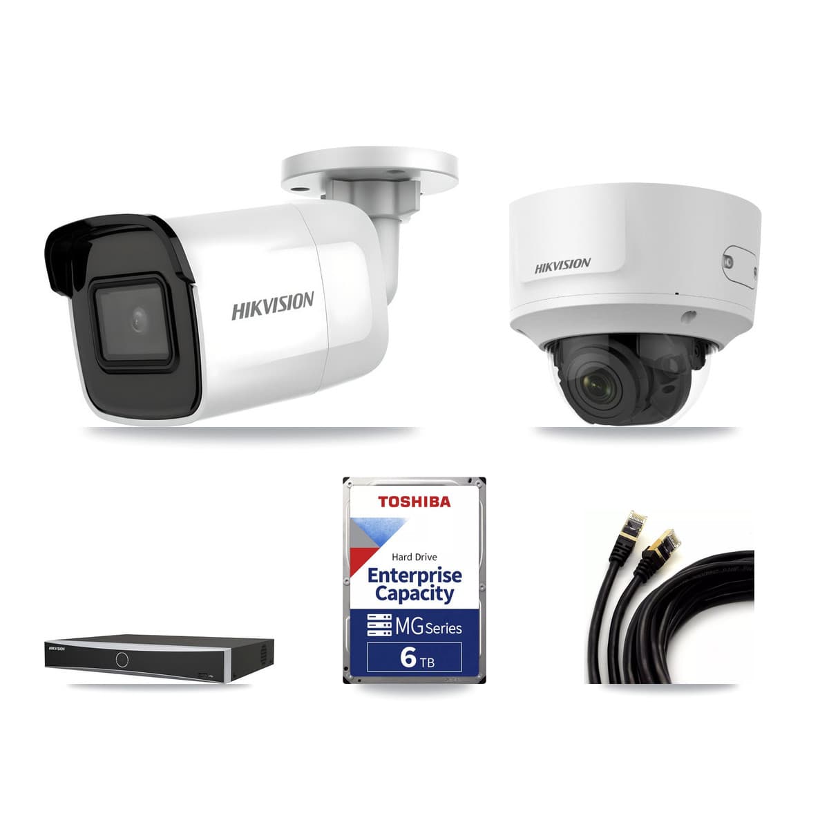 Hikvision 4-Channel 2MP – 4K CCTV Kit — 2 4K Bullet + 1 2MP Dome Cameras + 6TB Recording