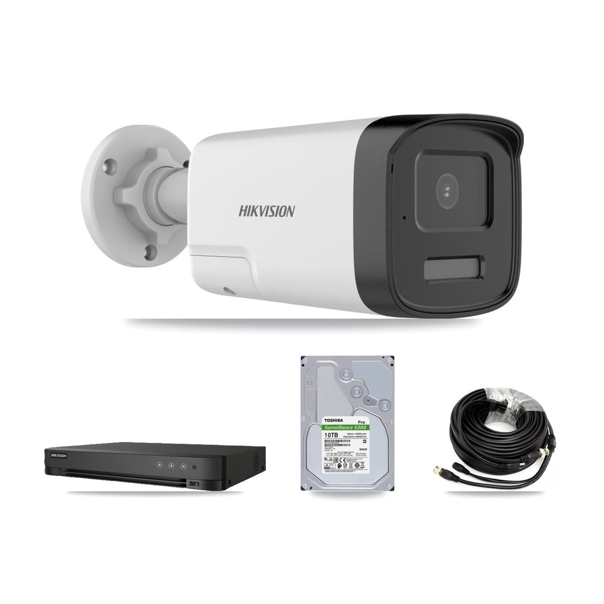 Hikvision 8-Channel 5MP CCTV Kit — 4 DS-2CE17K0T Bullet Cameras + 10TB Recording (IDS-7208HQHI Recorder)