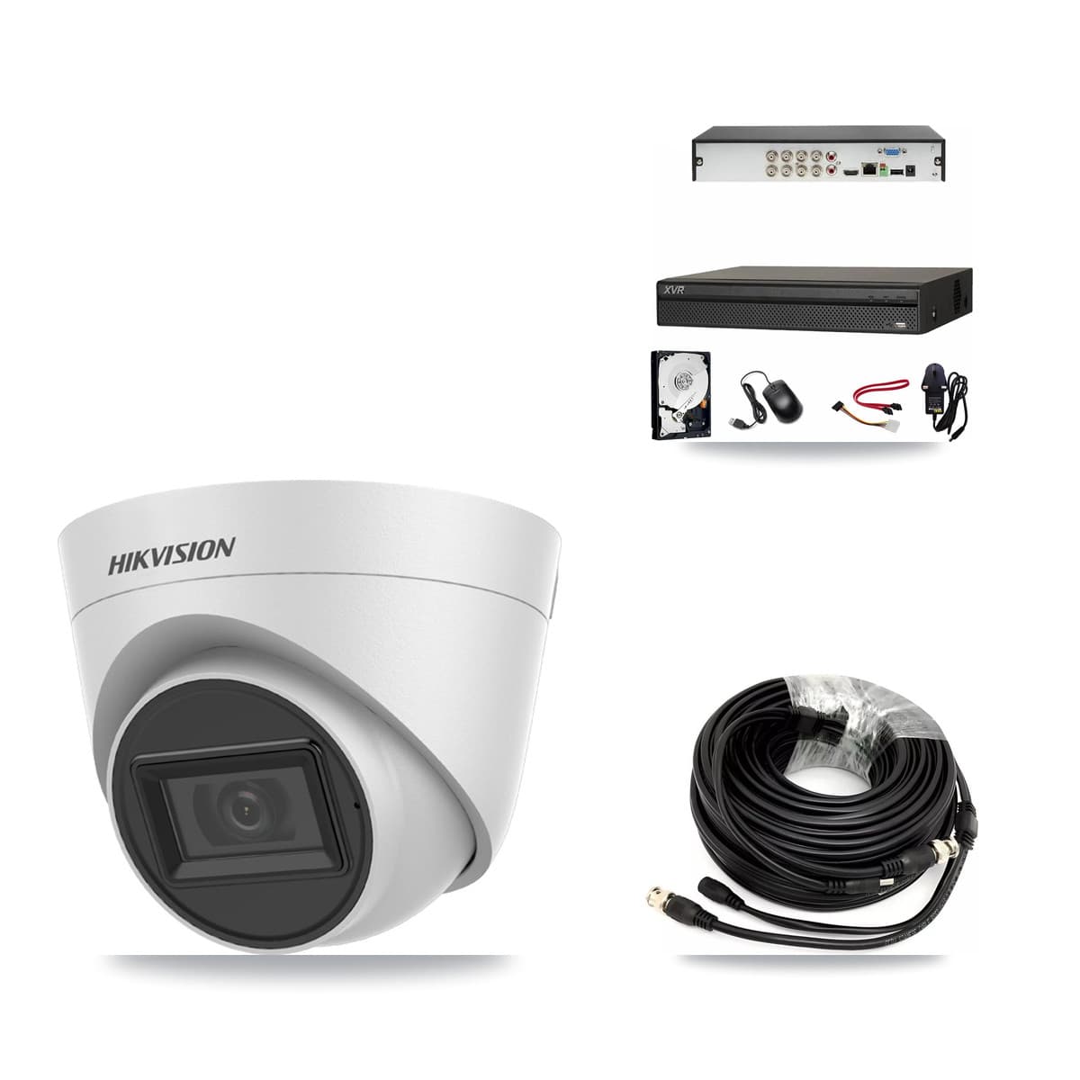 Hikvision & Dahua 8-Channel 5MP CCTV Kit — 6 White Turret Cameras + 8TB Recording (XVR-3108AD Recorder)