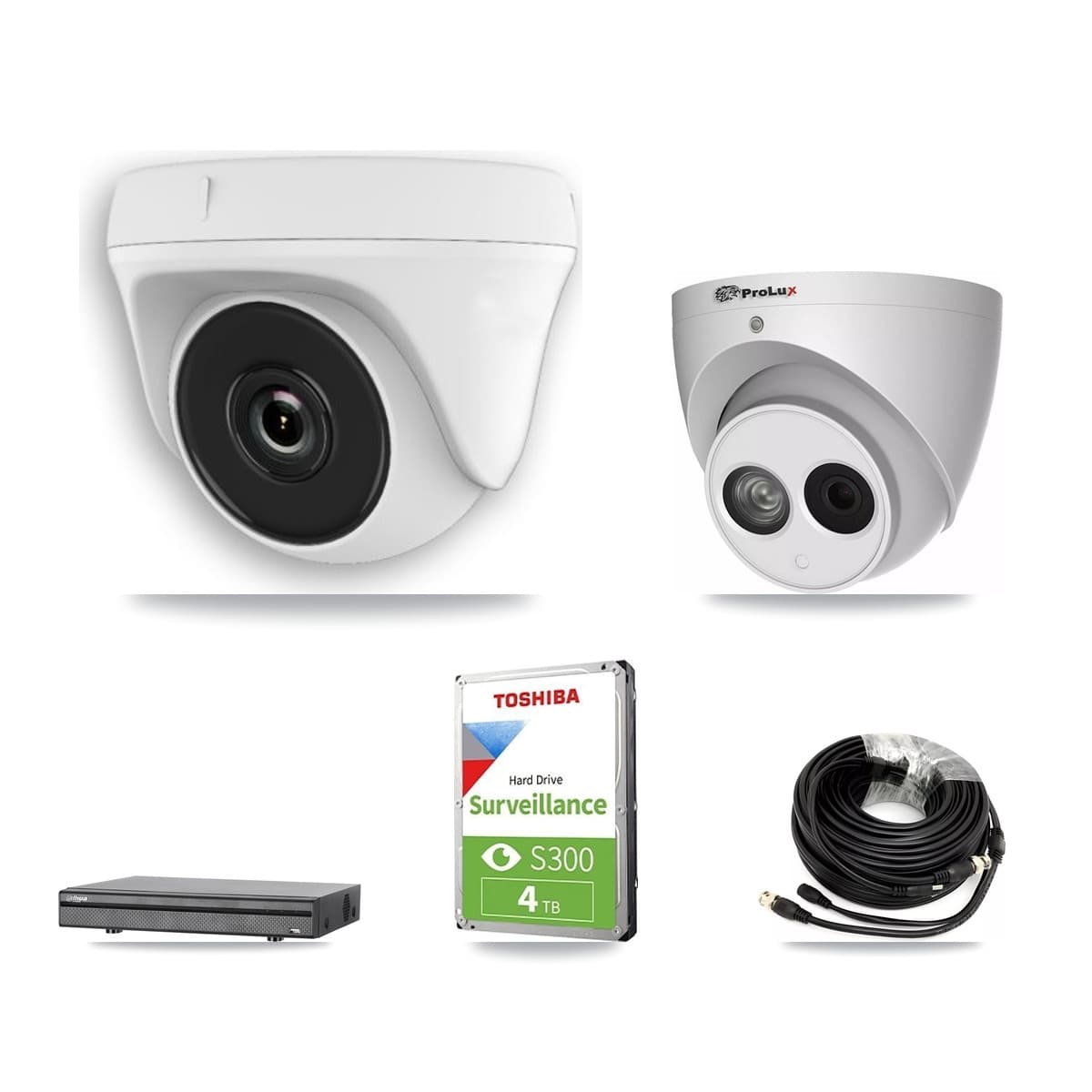 Prolux & Dahua 8-Channel 2MP – 4MP CCTV Kit — 4 White 2MP Dome + 1 4MP Turret Cameras + 4TB Recording (DH-XVR5108H Recorder) - Image 1