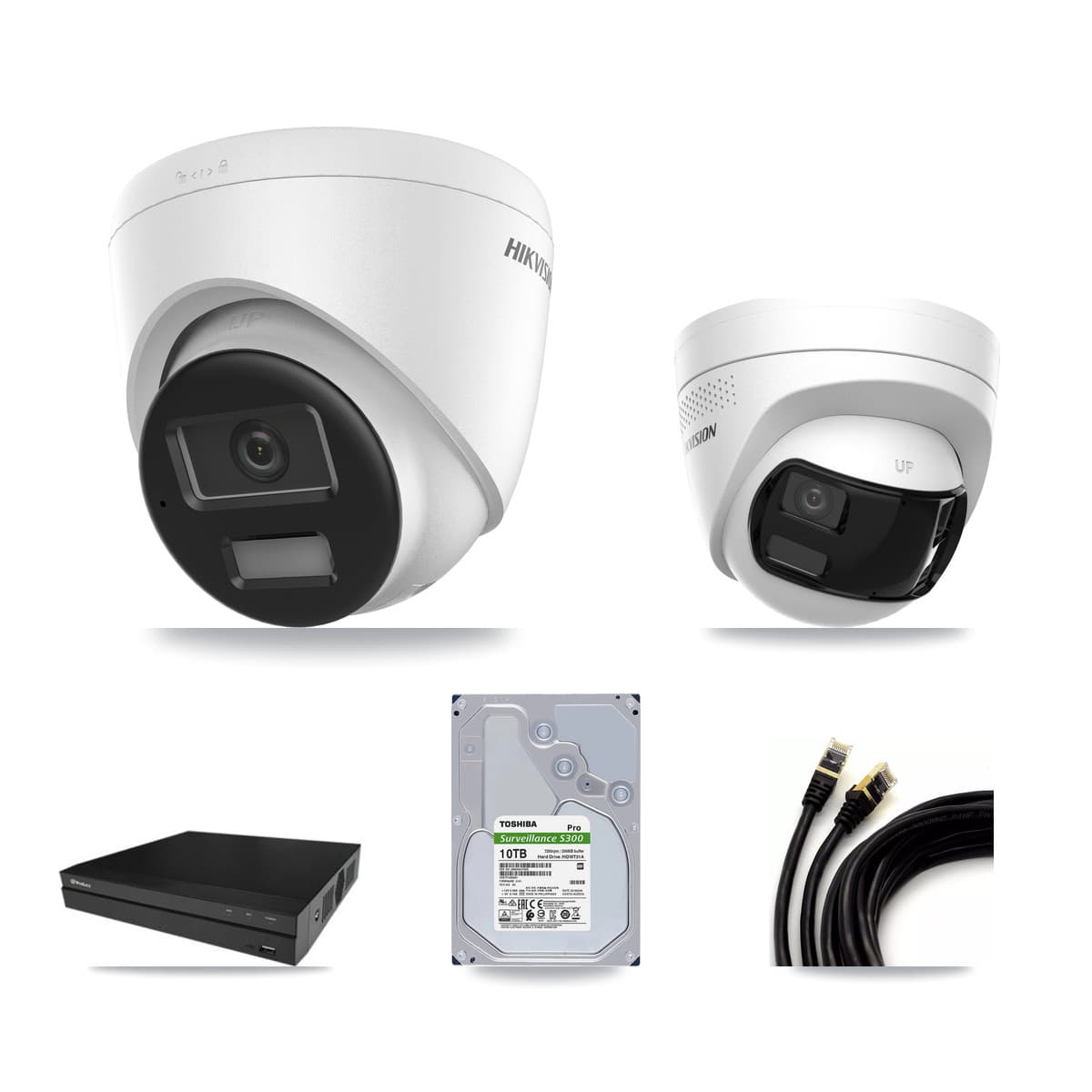 Hikvision & Prolux 16-Channel 4K CCTV Kit — 7 DS-2CD1383G2 + 1 DS-2CD1383G2P Turret Cameras + 2× 10TB Recording - Image 1
