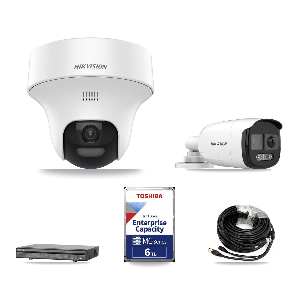 Hikvision & Dahua 8-Channel 5MP CCTV Kit — 1 DS-2CE12KF3T Bullet + 4 DS-2CE70K0T Turret Cameras + 6TB Recording - Image 1