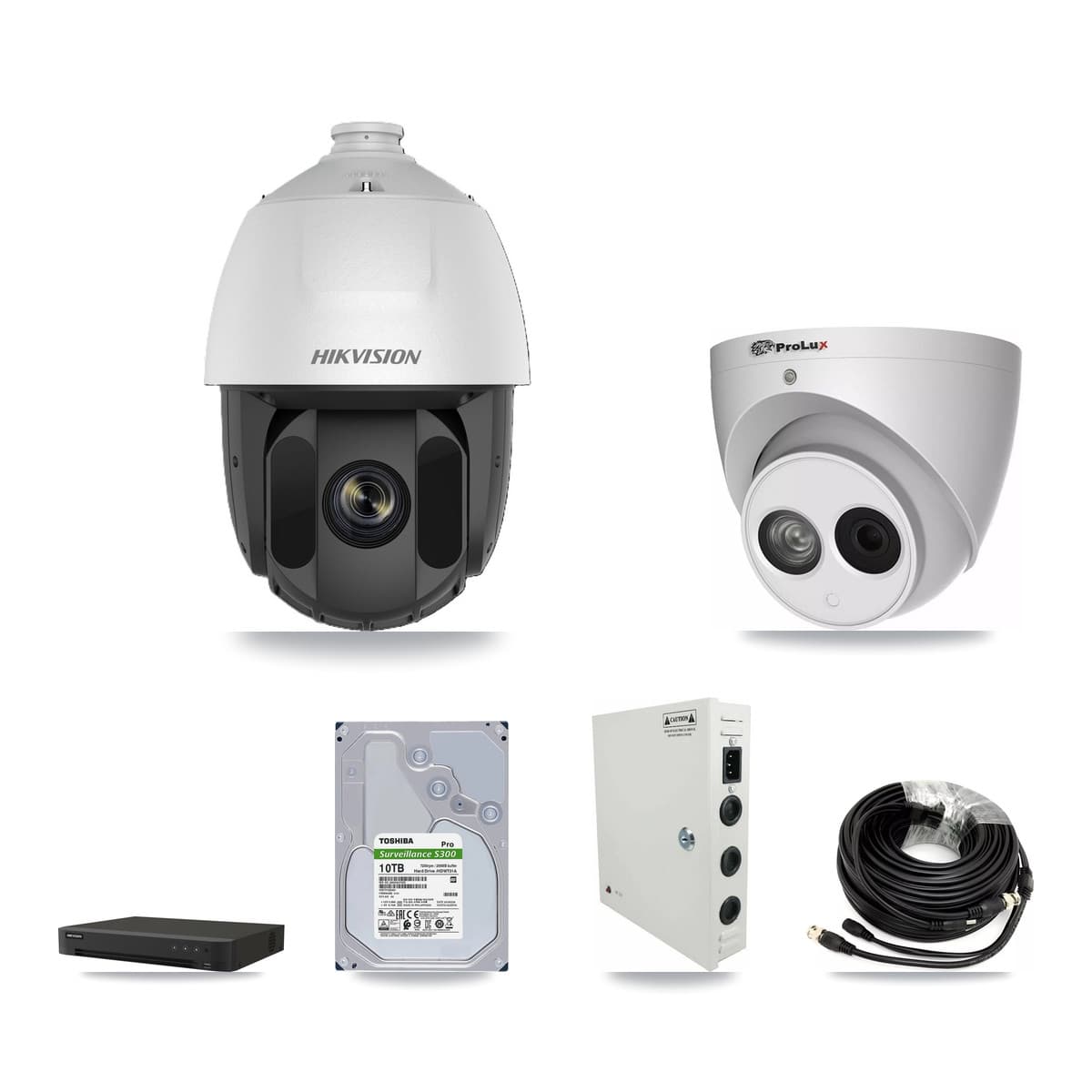 Hikvision & Prolux 16-Channel 2MP – 4MP CCTV Kit — 14 DS-2AE5225TI 2MP PTZ + 1 PXC-612C4W-A 4MP Turret Cameras + 10TB Recording (IDS-7216HQHI Recorder) - Image 1