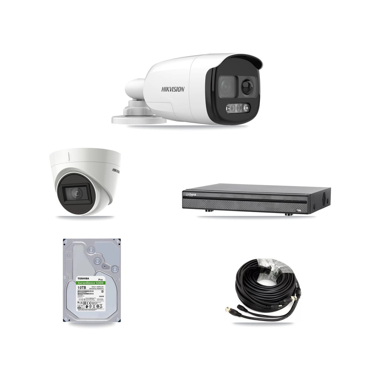 Hikvision & Dahua 8-Channel 5MP – 4K CCTV Kit — 7 DS-2CE12KF3T 5MP Bullet + 1 DS-2CE78U1T 4K Turret Cameras + 10TB Recording (DH-XVR5108H Recorder) - Image 1