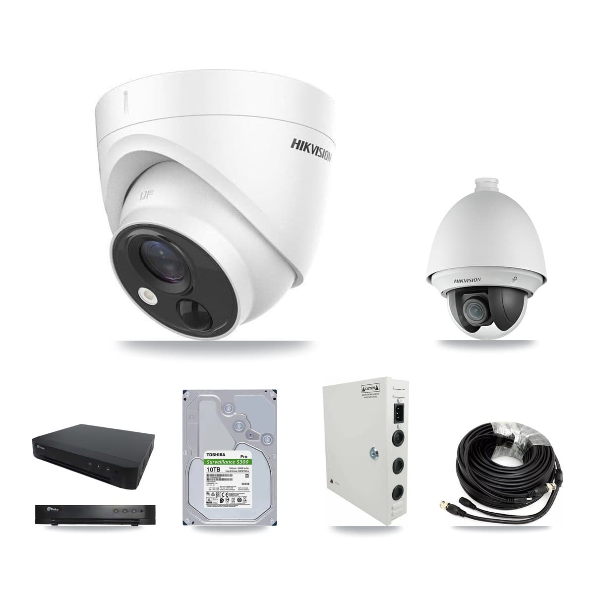 Hikvision & Prolux 16-Channel 2MP – 5MP CCTV Kit — 1 DS-2AE4225T 2MP PTZ + 7 DS-2CE71H0T 5MP Turret Cameras + 10TB Recording
