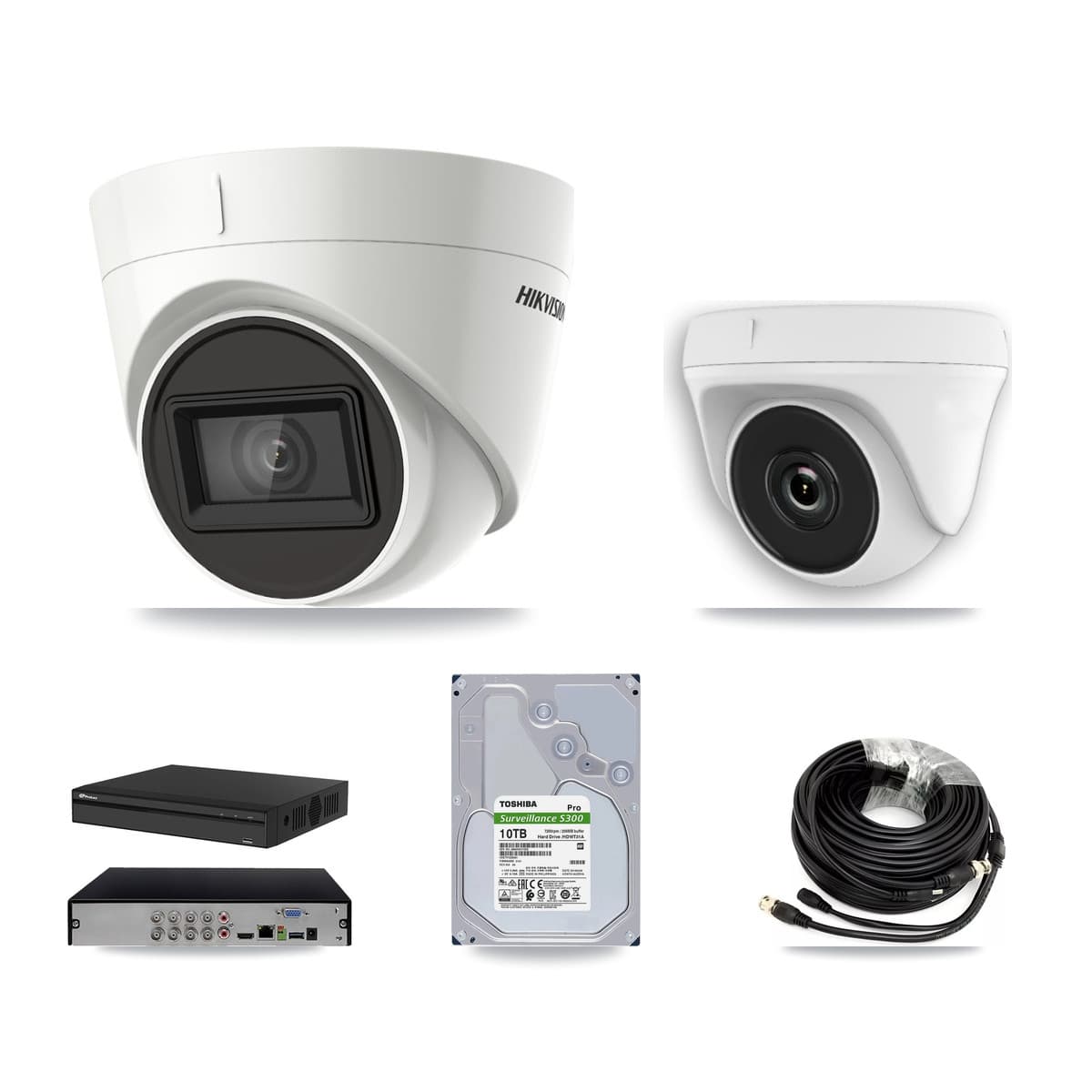 Hikvision & Prolux 8-Channel 2MP – 4K CCTV Kit — 3 DS-2CE78U1T 4K Turret + 3 White HDT-2MP-N20W 2MP Dome Cameras + 10TB Recording (PXD-5108HS Recorder) - Image 1