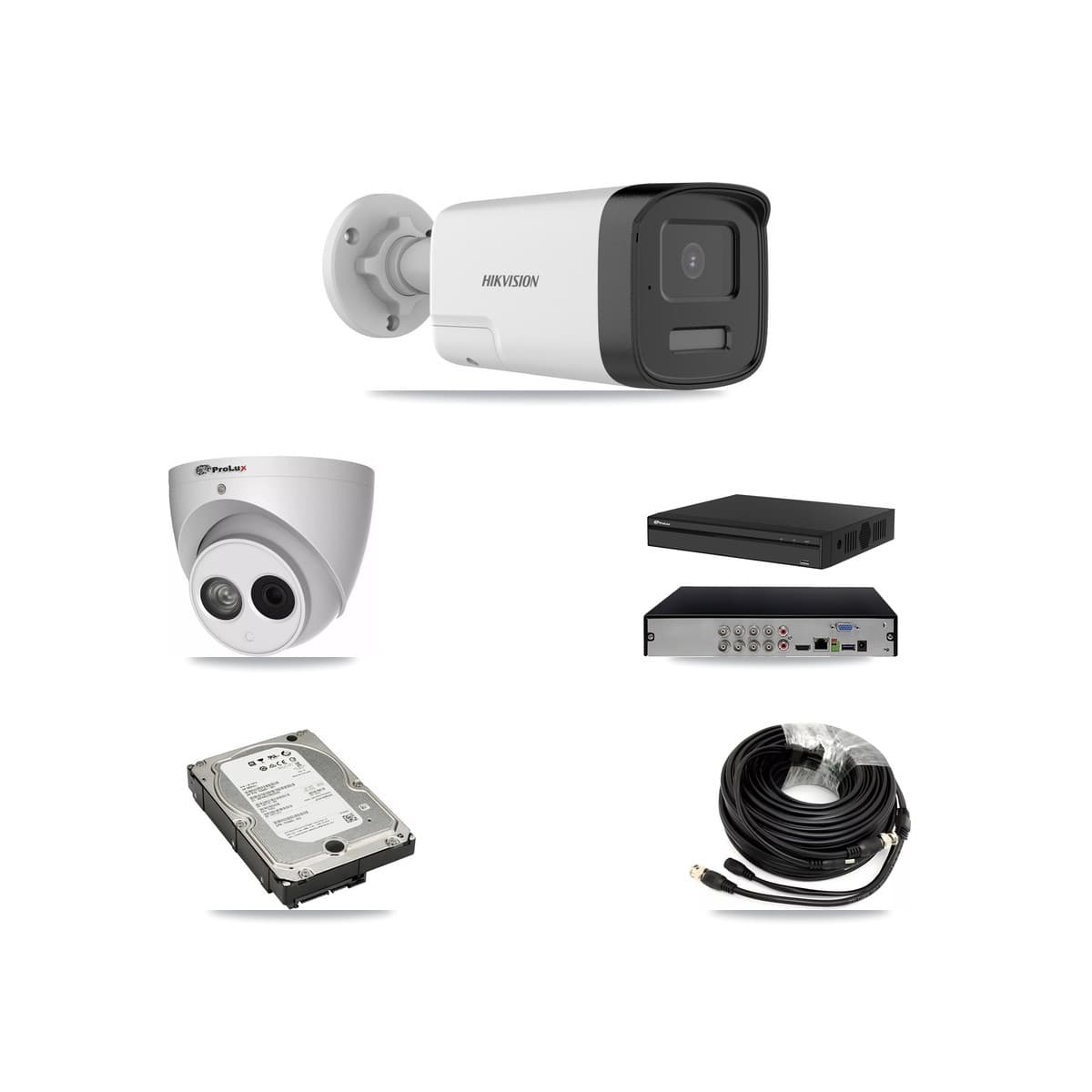 Hikvision & Prolux 8-Channel 4MP – 5MP CCTV Kit — 3 DS-2CE17K0T 5MP Bullet + 1 PXC-612C4W-A 4MP Turret Cameras + 5TB Recording (PXD-5108HS Recorder) - Image 1
