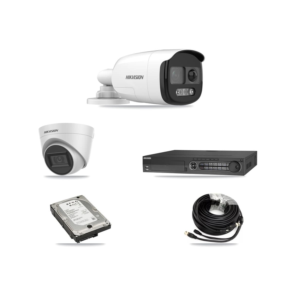 Hikvision 32-Channel 5MP CCTV Kit — 2 Bullet + 2 White Turret Cameras + 5TB Recording (IDS-7332HUHI Recorder) - Image 1