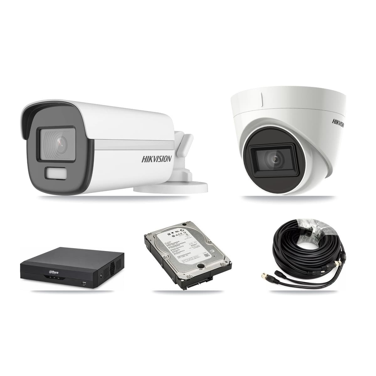 Hikvision & Dahua 4-Channel 4K CCTV Kit — 1 DS-2CE12UF3T Bullet + 1 DS-2CE78U1T Turret Cameras + 5TB Recording