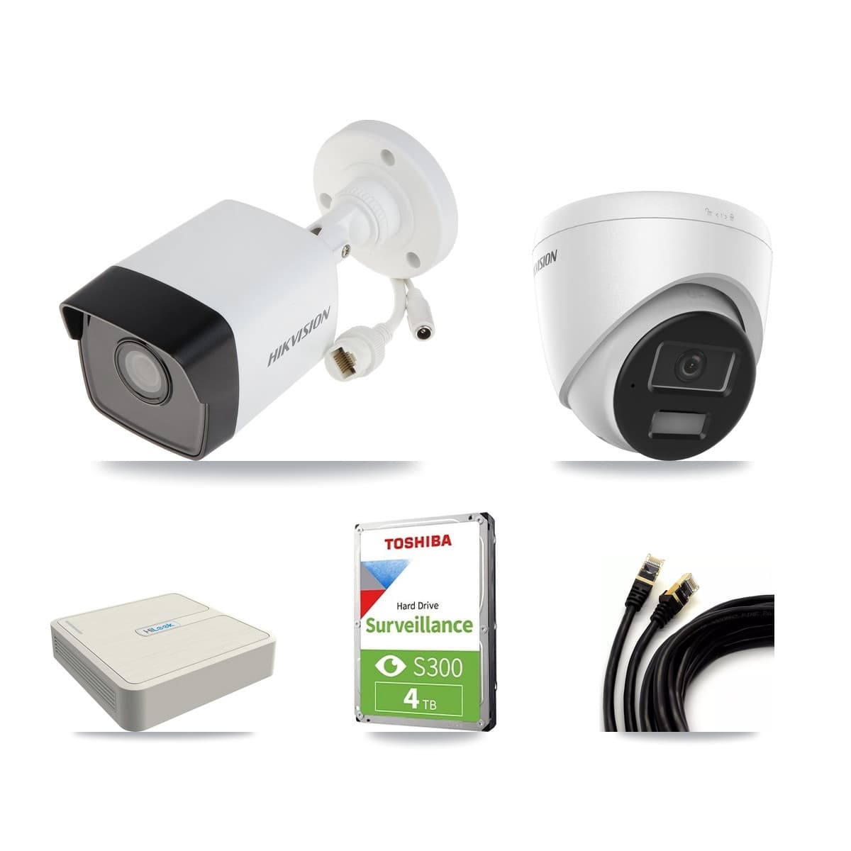 Hikvision & HiLook 8-Channel 4MP – 5MP CCTV Kit — 1 5MP Bullet + 1 4MP Turret Cameras + 4TB Recording