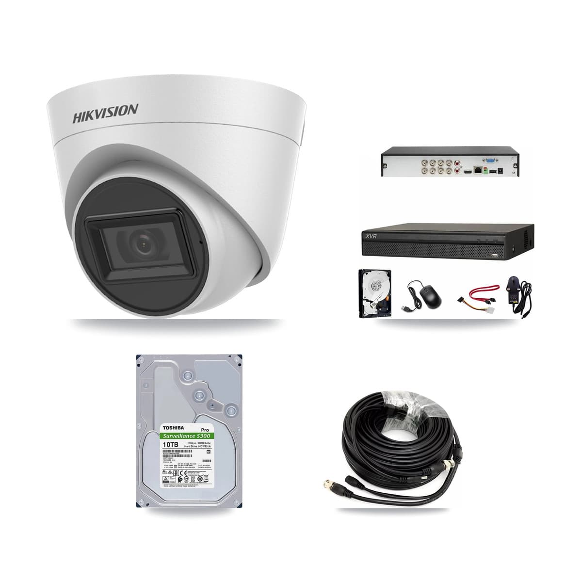 Hikvision & Dahua 8-Channel 5MP CCTV Kit — 8 White Turret Cameras + 10TB Recording (XVR-3108AD Recorder)