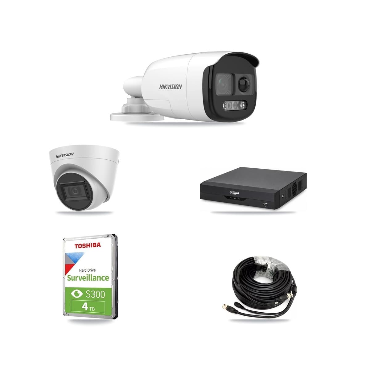 Hikvision & Dahua 4-Channel 5MP CCTV Kit — 2 Bullet + 1 White Turret Cameras + 4TB Recording - Image 1