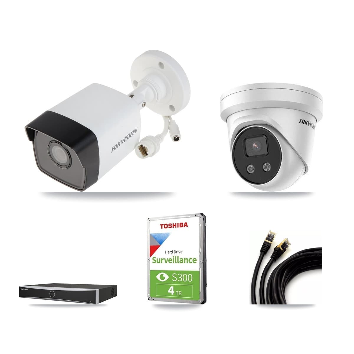 Hikvision 4-Channel 5MP CCTV Kit — 2 DS-2CD1053G0 Bullet + 1 DS-2CD3356G2 Turret Cameras + 4TB Recording