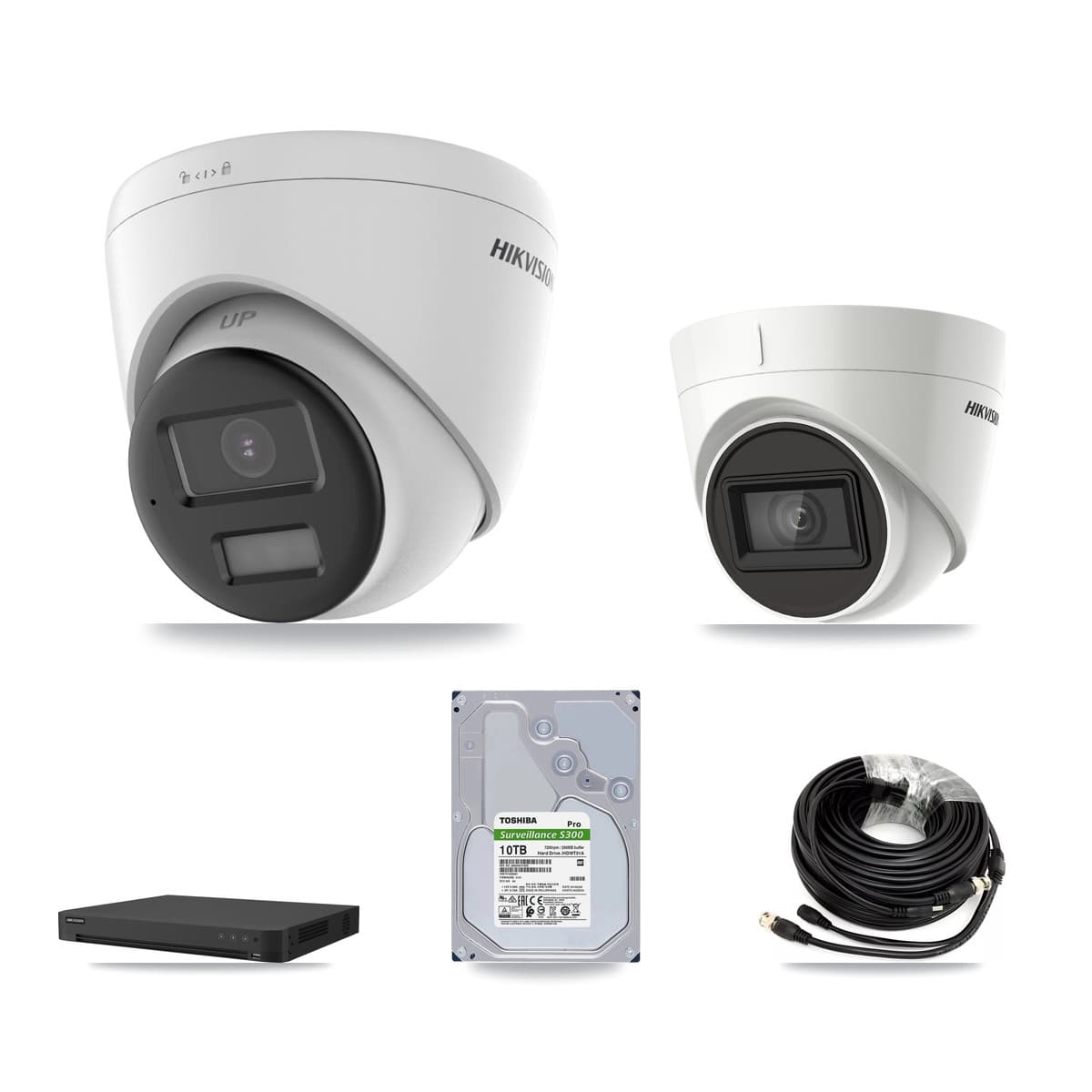 Hikvision 16-Channel 4K CCTV Kit — 7 DS-2CE78U0T + 1 DS-2CE78U1T Turret Cameras + 2× 10TB Recording