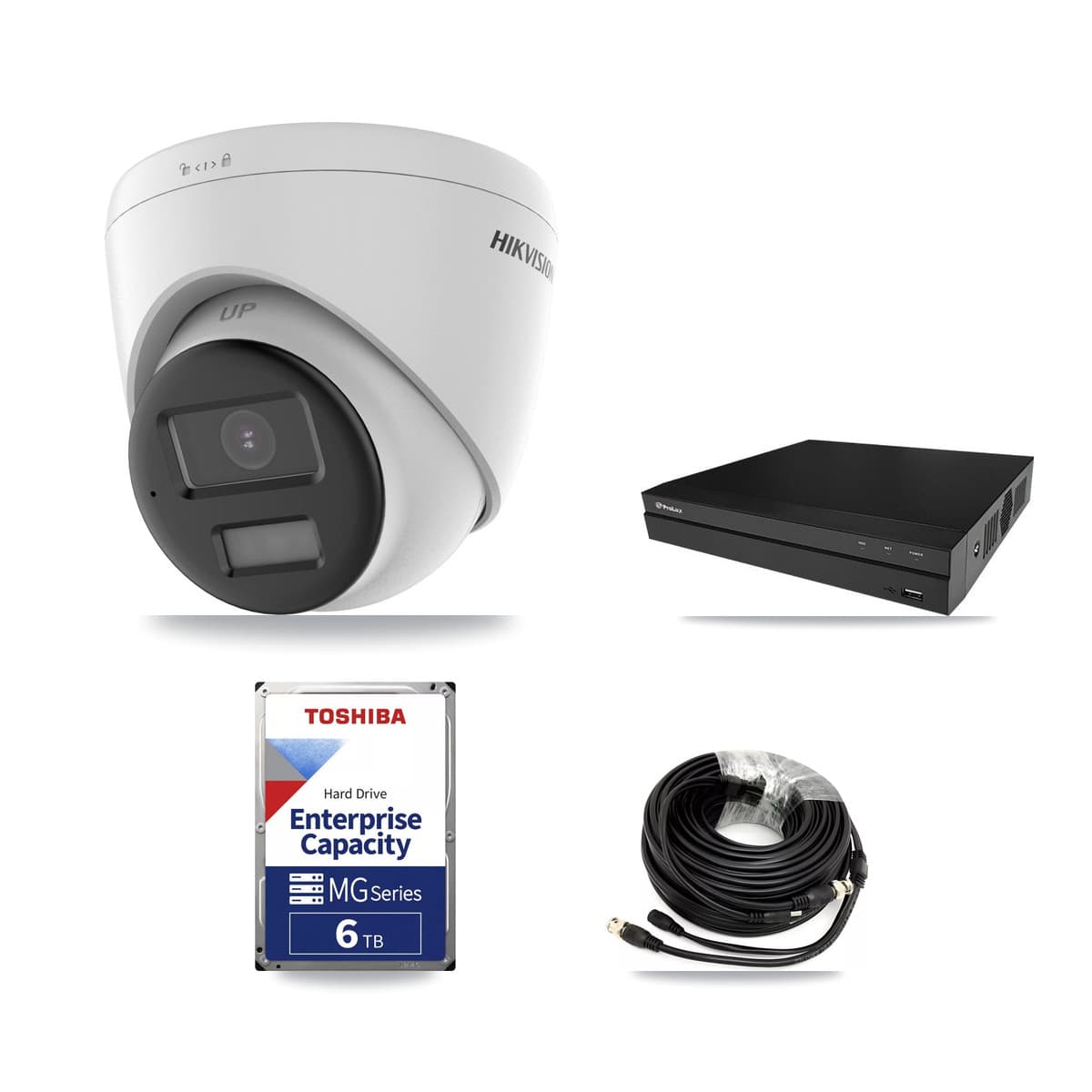 Hikvision & Prolux 8-Channel 5MP – 4K CCTV Kit — 3 DS-2CE78K0T-LPTS 5MP + 3 DS-2CE78U0T-LPTS 4K Turret Cameras + 2× 6TB Recording (PXD-5208AN-4KL-X-8P Recorder)